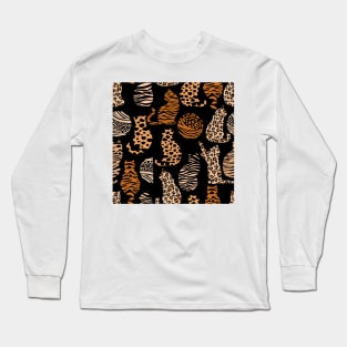 Silhouette of cats with textures of wild animals. Long Sleeve T-Shirt